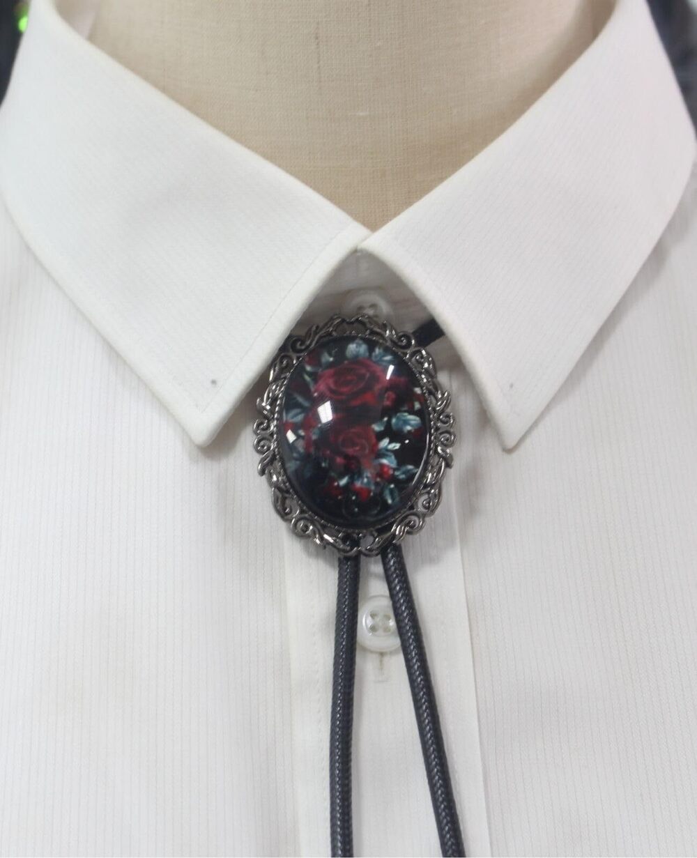 8512 Bolo Tie Flower Rose Western Cowboy Brown Leather Country Style String - Picture 6 of 7